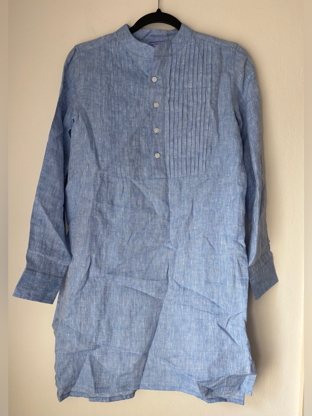 Pine Cone Hill Fine Linens 100% Linen Tunic Top Size XS/S Blue Chambray Coastal